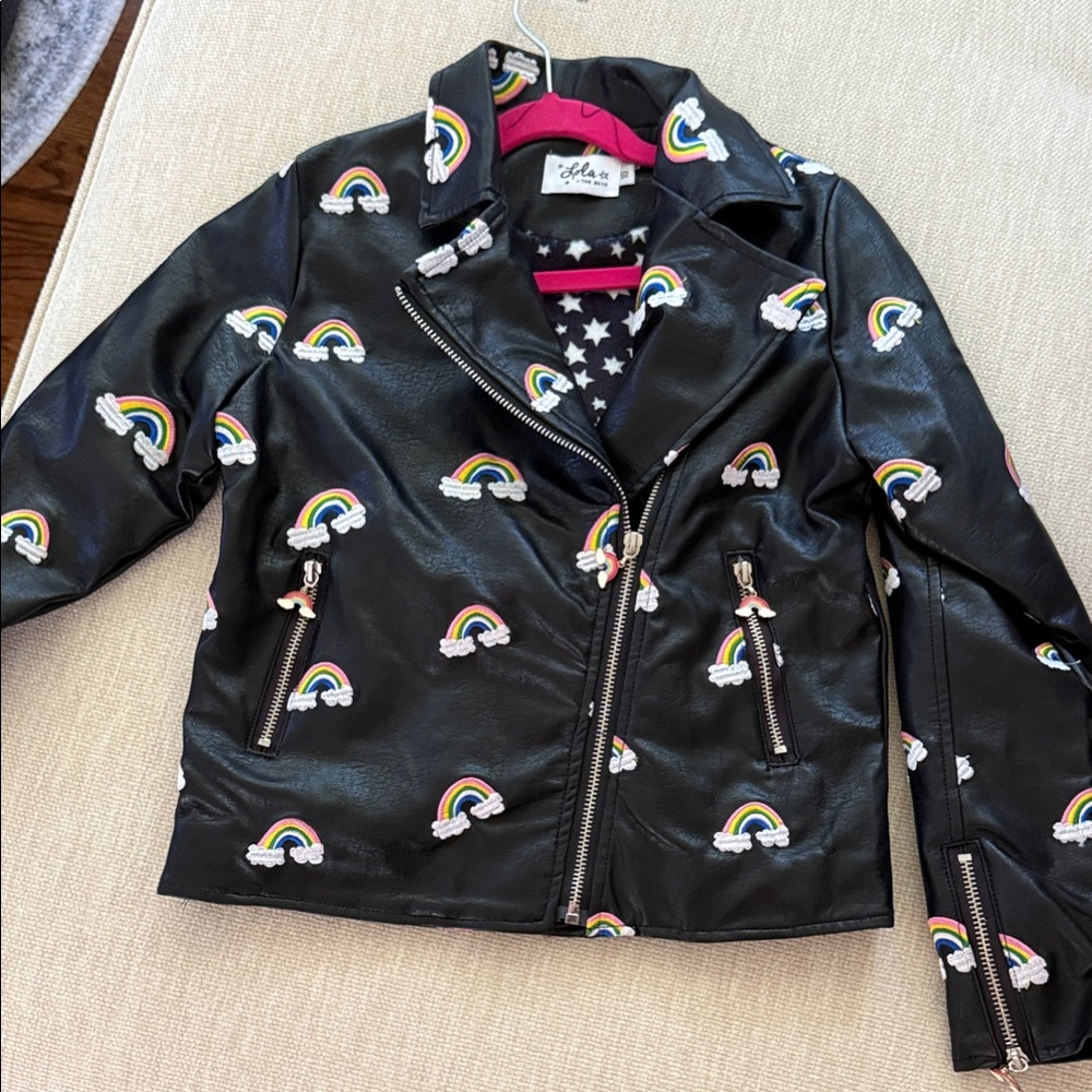 Lola + The Boys Black Jacket with Rainbow Embroidery